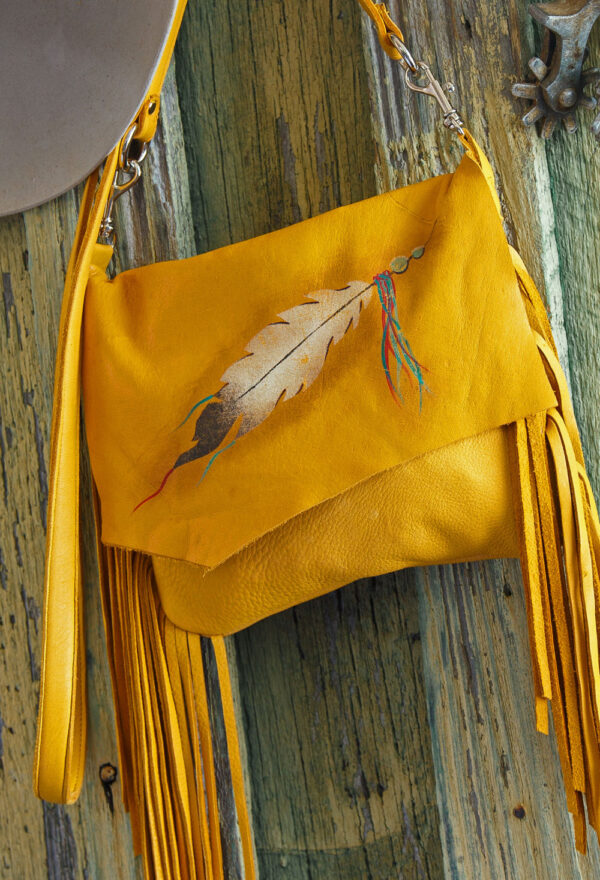 Arapahoe Feather Deerskin Pouch close up